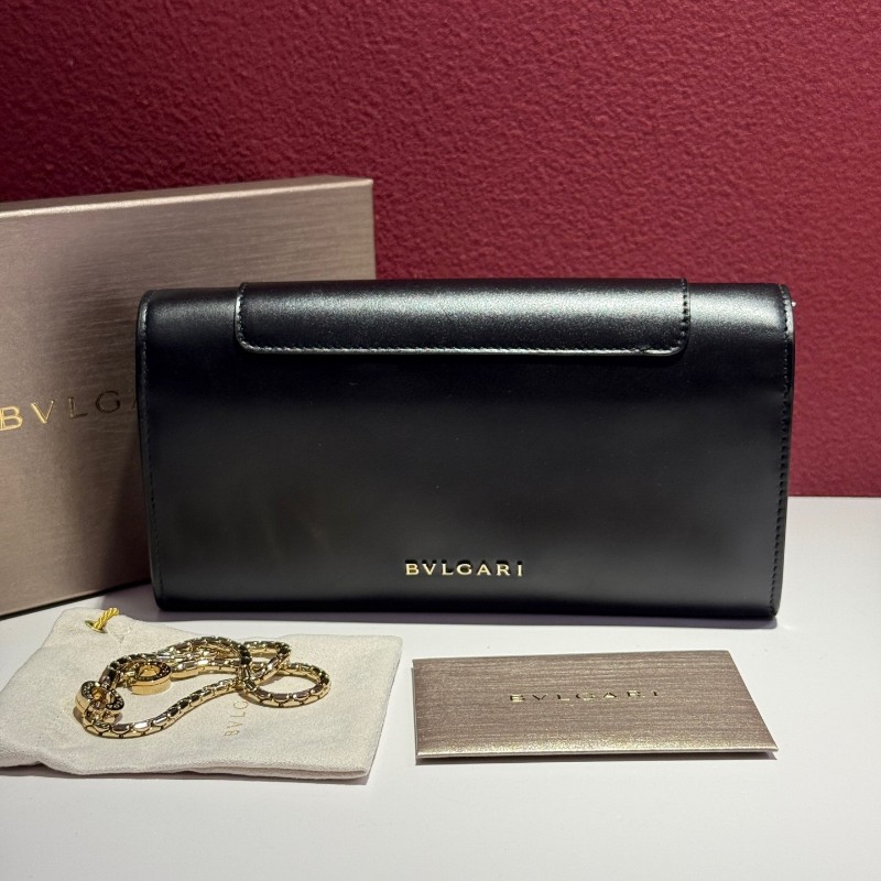 BVLGARI Serpenti Forever 長款 小牛皮 鏈條包錢包 女款 黑色280467-4
