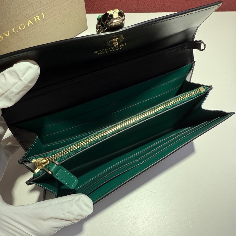 BVLGARI Serpenti Forever 長款 小牛皮 鏈條包錢包 女款 黑色280467-5