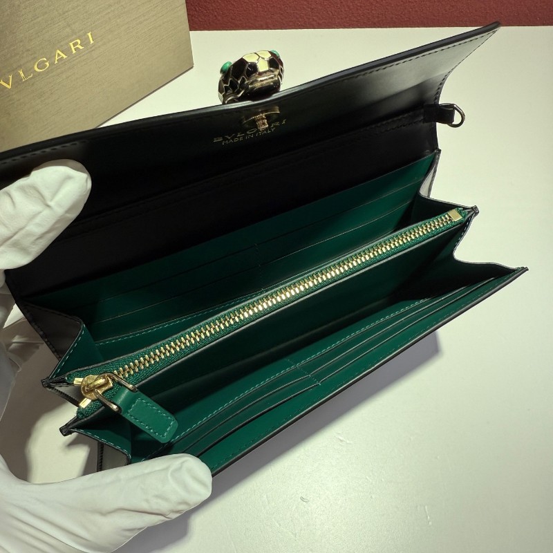 BVLGARI Serpenti Forever 長款 小牛皮 鏈條包錢包 女款 黑色280467-6