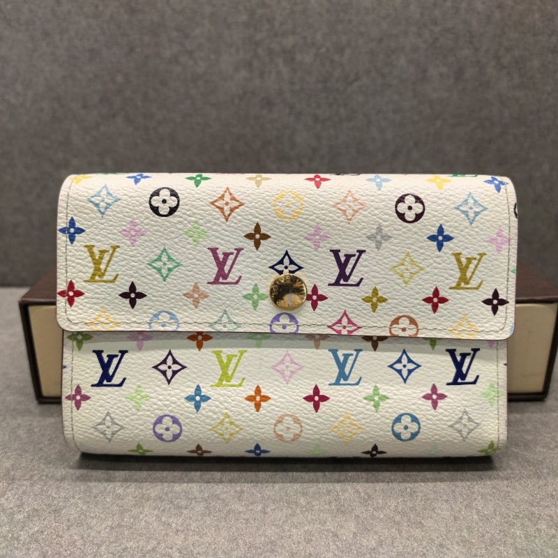 LV路易威登 白三彩中長款錢包 三折錢夾-0