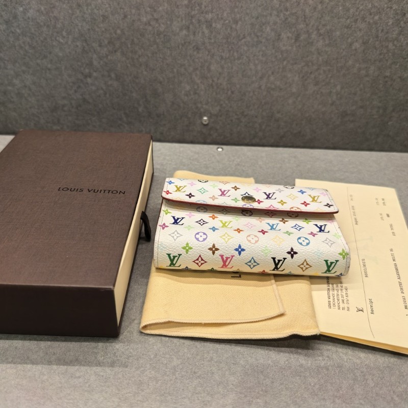 LV路易威登 白三彩中長款錢包 三折錢夾-9