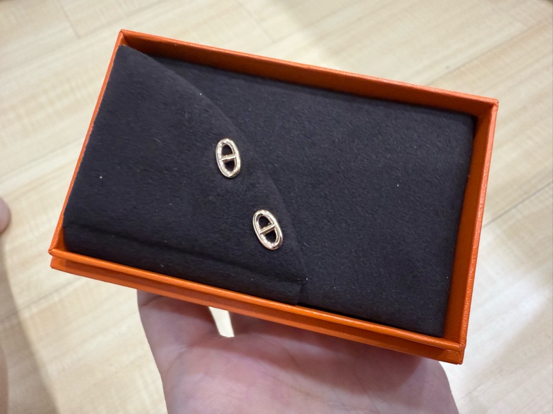 Hermes愛馬仕玫瑰金18k豬鼻子耳環-0