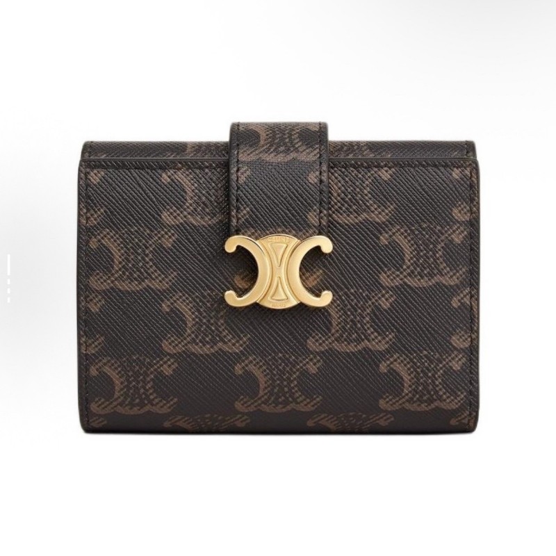 CELINE Victoire 凱旋門老花 金色飾面 帆布 錢包 常規 女款 棕色-0