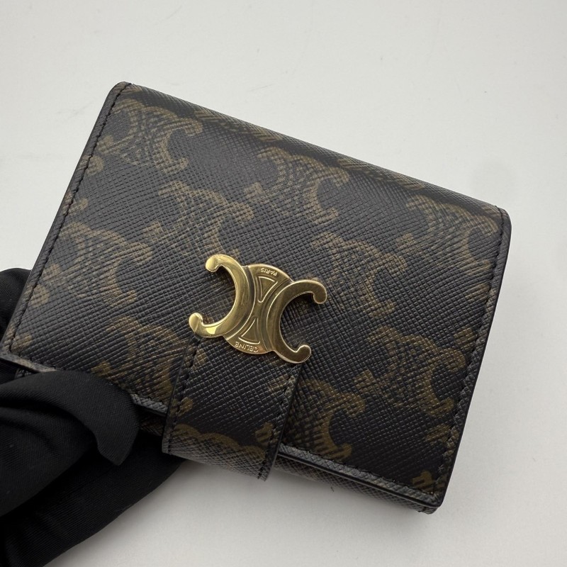 CELINE Victoire 凱旋門老花 金色飾面 帆布 錢包 常規 女款 棕色-5