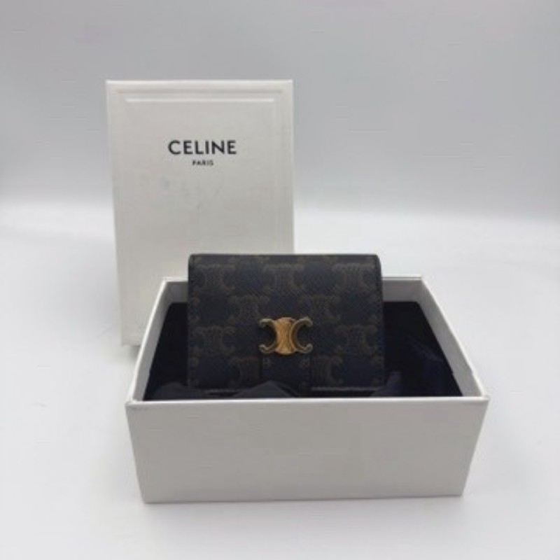 CELINE Victoire 凱旋門老花 金色飾面 帆布 錢包 常規 女款 棕色-16