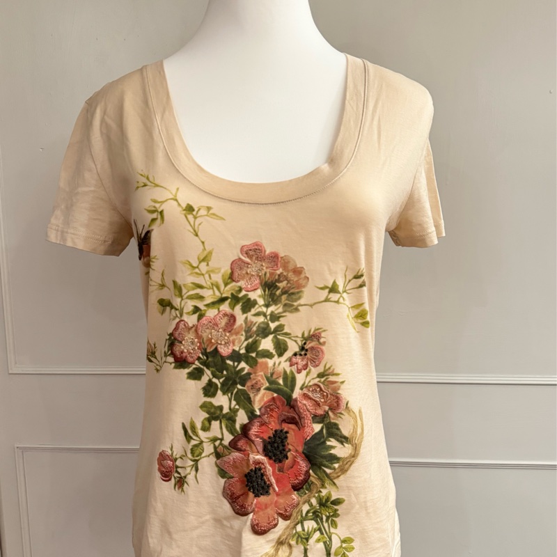 正品Dior迪奧粉膚色刺繡花朵上衣SM-0