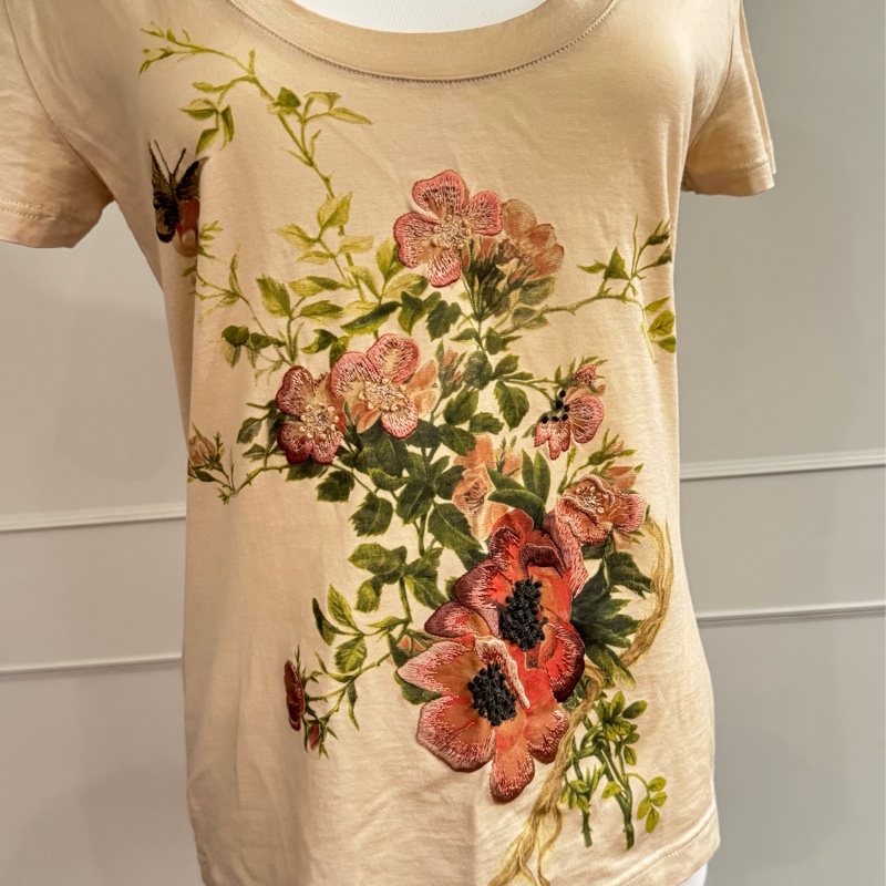 正品Dior迪奧粉膚色刺繡花朵上衣SM-6