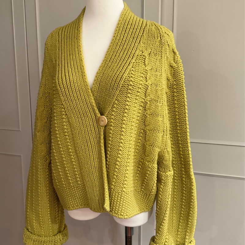正品Chloe芥末黃羊毛粗針織外套M~L-3