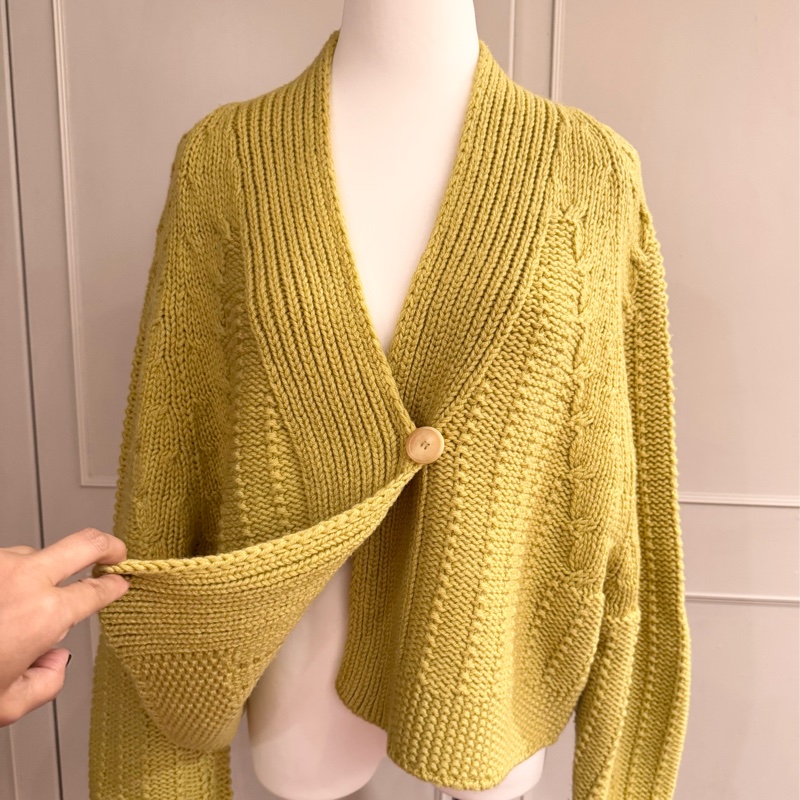 正品Chloe芥末黃羊毛粗針織外套M~L-5