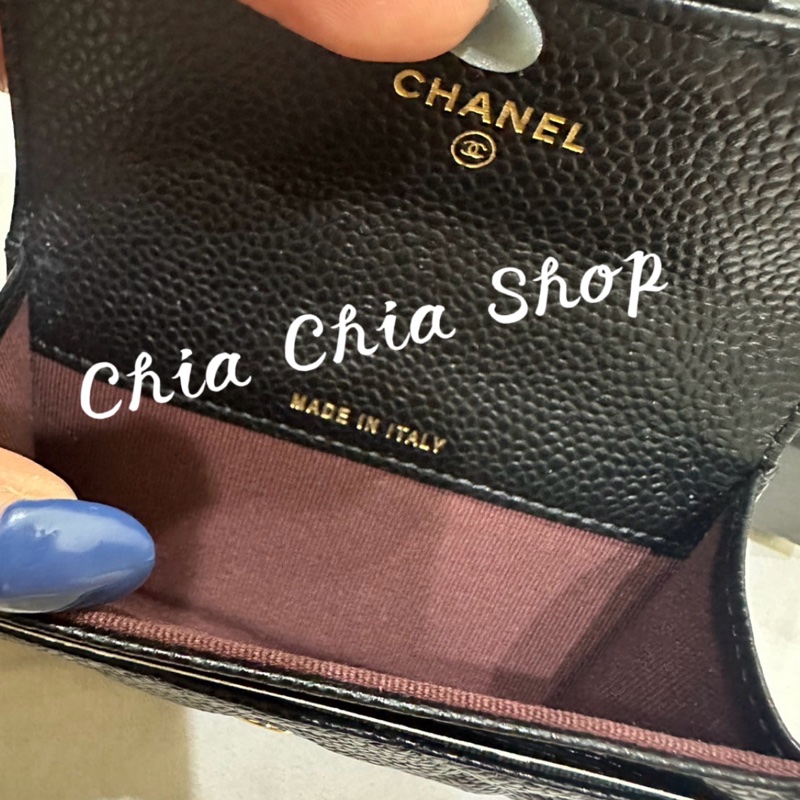 《全新》香奈兒Coco荔枝扣式零錢卡包/黑金-3