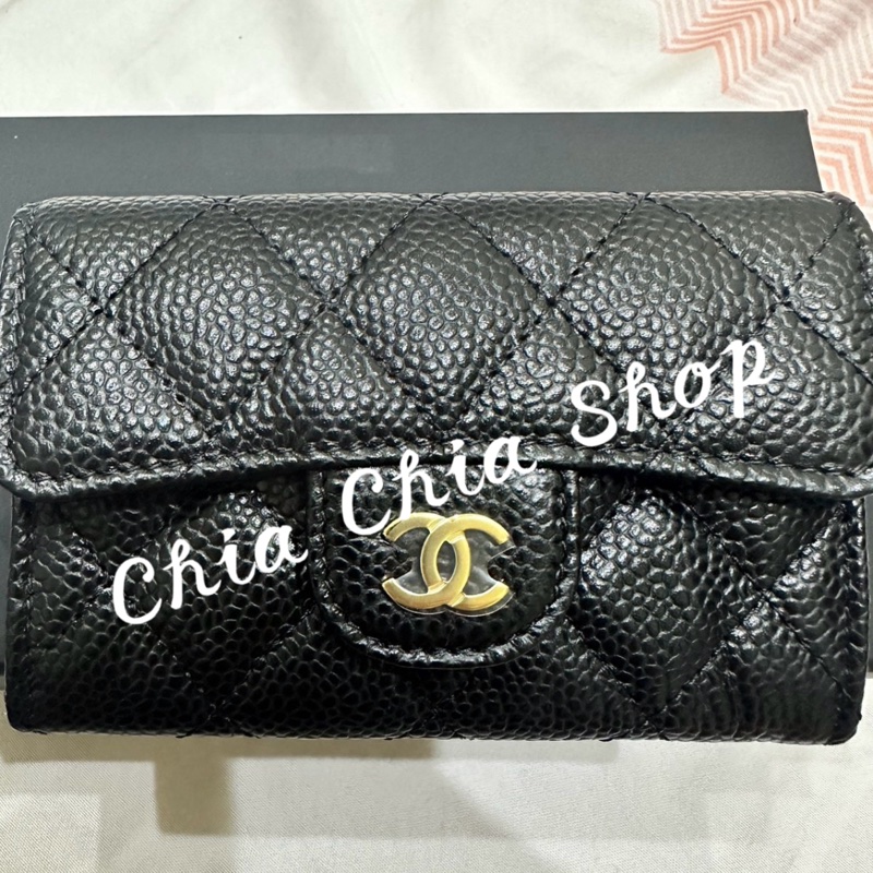 《全新》香奈兒Coco荔枝扣式零錢卡包/黑金-4