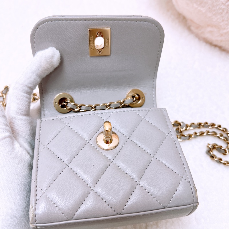 Chanel trendy mini 淺灰方胖小盒子/化妝包-10