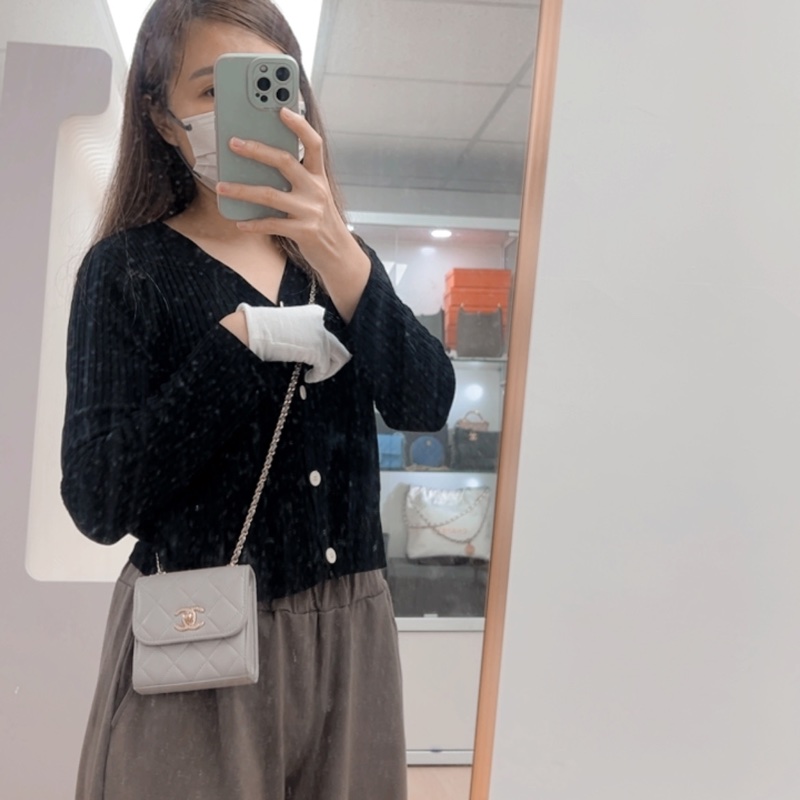 Chanel trendy mini 淺灰方胖小盒子/化妝包-13