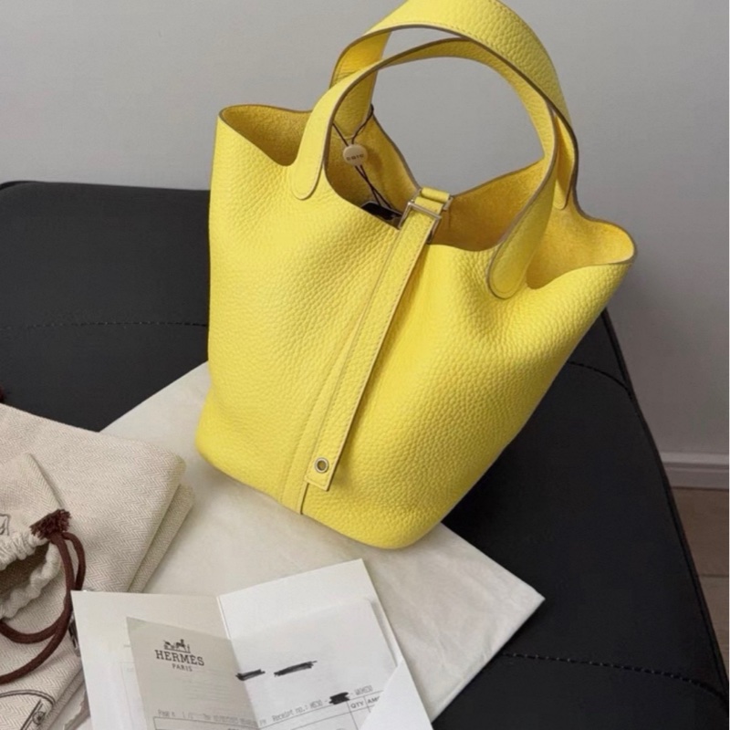 99新全套hermes愛馬仕黃色菜籃子18  U刻 配件全套票-1