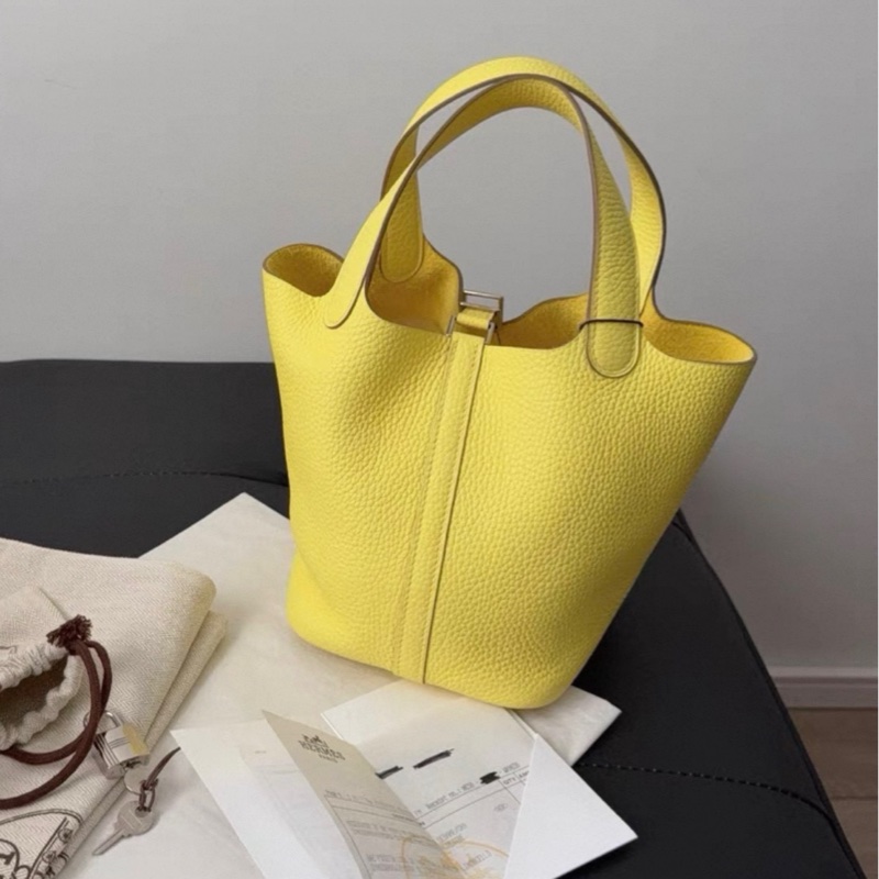 99新全套hermes愛馬仕黃色菜籃子18  U刻 配件全套票-4