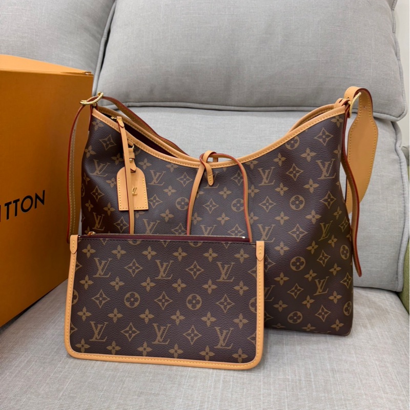 LV M46197 CARRYALL MM系列Monogram帆布牛皮飾邊手提 肩背包 斜背包附萬用包-0