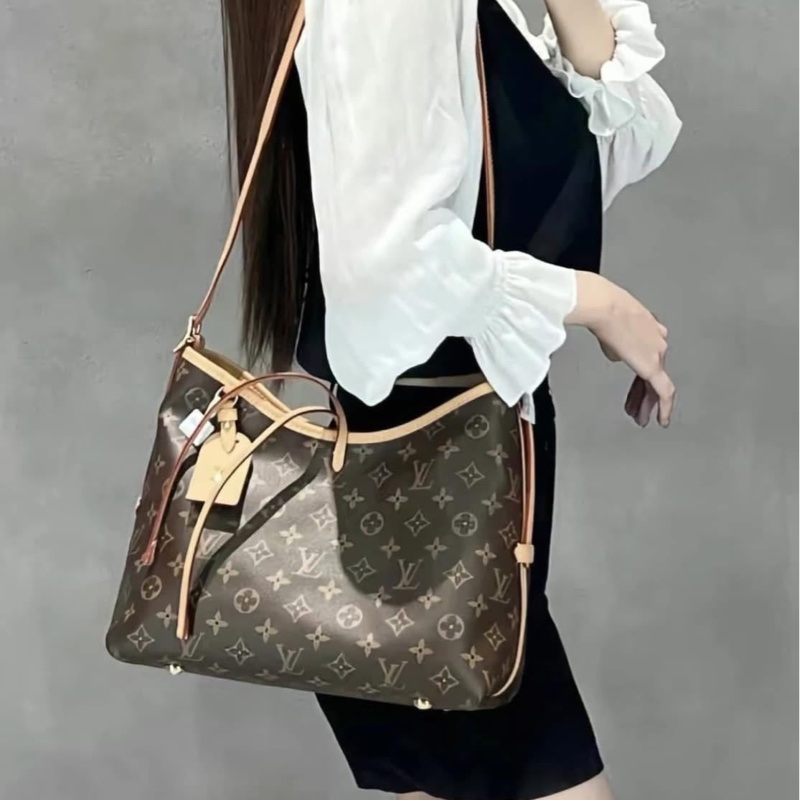 LV M46197 CARRYALL MM系列Monogram帆布牛皮飾邊手提 肩背包 斜背包附萬用包-1