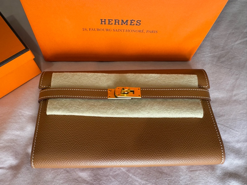 *Hermes kelly 愛馬仕Tc皮金棕金扣長夾-2