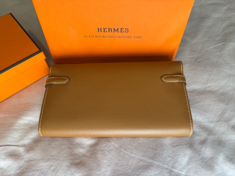 *Hermes kelly 愛馬仕Tc皮金棕金扣長夾-10