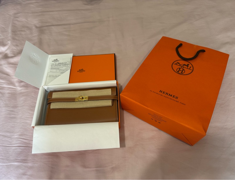 *Hermes kelly 愛馬仕Tc皮金棕金扣長夾-14