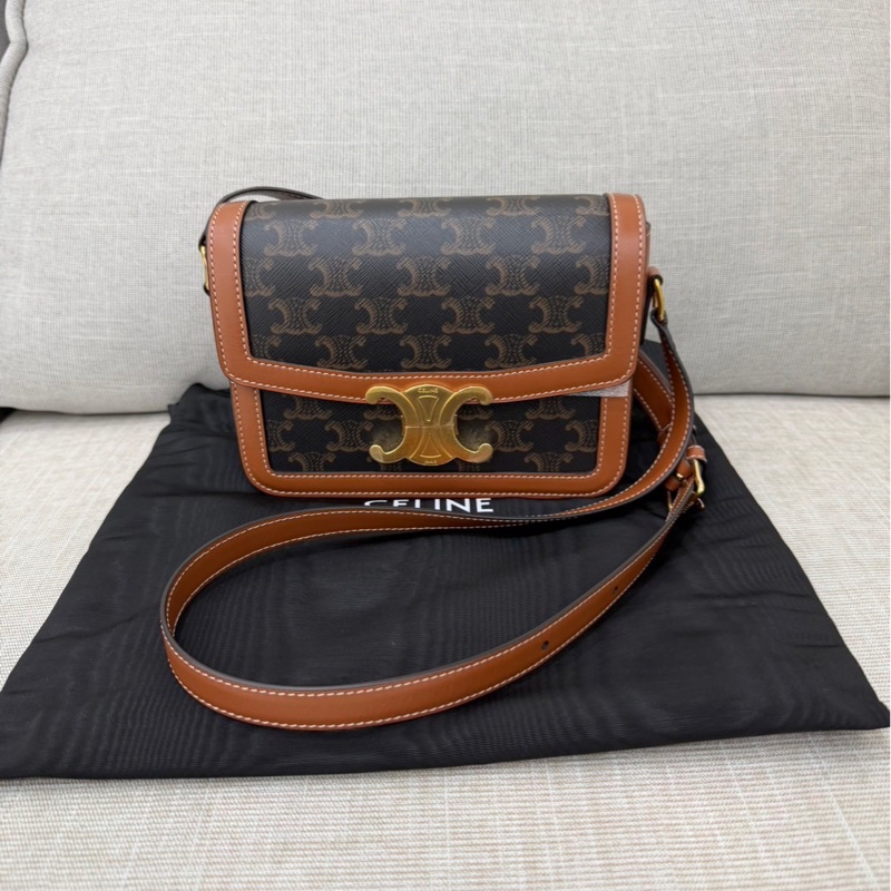Celine棕色老花凱旋門box teen 斜背包-0