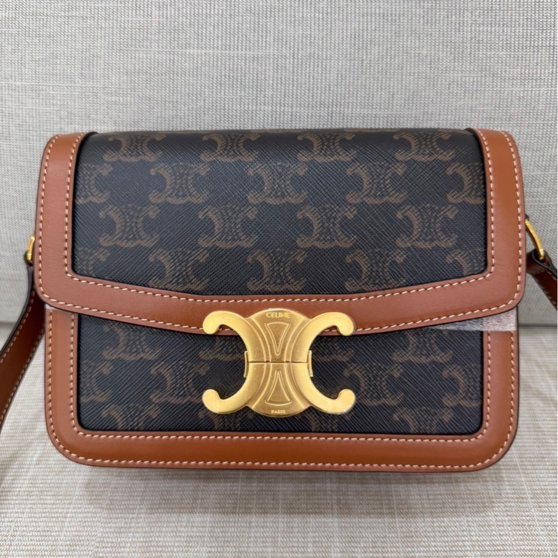 Celine棕色老花凱旋門box teen 斜背包-5