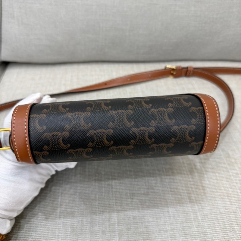 Celine棕色老花凱旋門box teen 斜背包-14