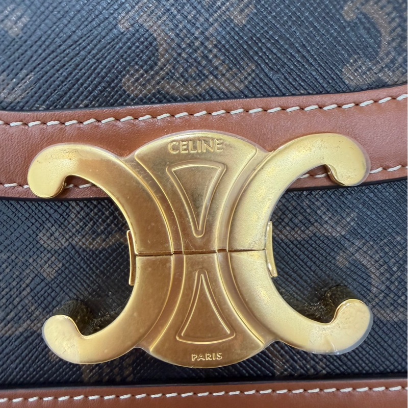 Celine棕色老花凱旋門box teen 斜背包-15