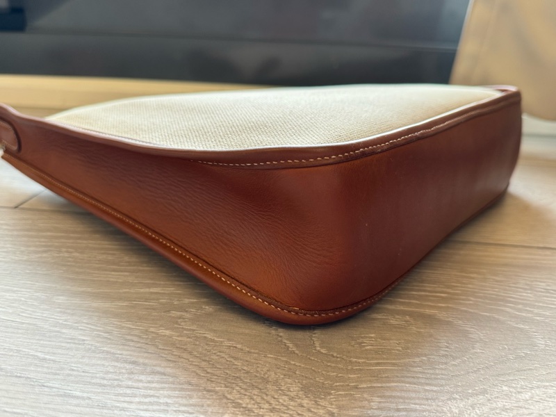 愛馬仕伊芙琳Hermes Evelyne29帆布拼馬鞍皮銀釦/愛馬仕帆布拼皮肩背包-8