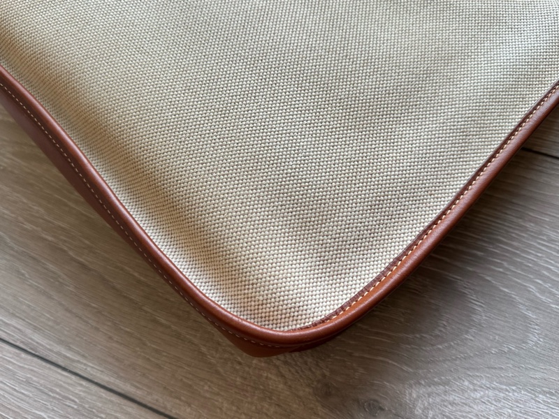 愛馬仕伊芙琳Hermes Evelyne29帆布拼馬鞍皮銀釦/愛馬仕帆布拼皮肩背包-12