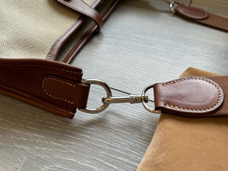 愛馬仕伊芙琳Hermes Evelyne29帆布拼馬鞍皮銀釦/愛馬仕帆布拼皮肩背包-22