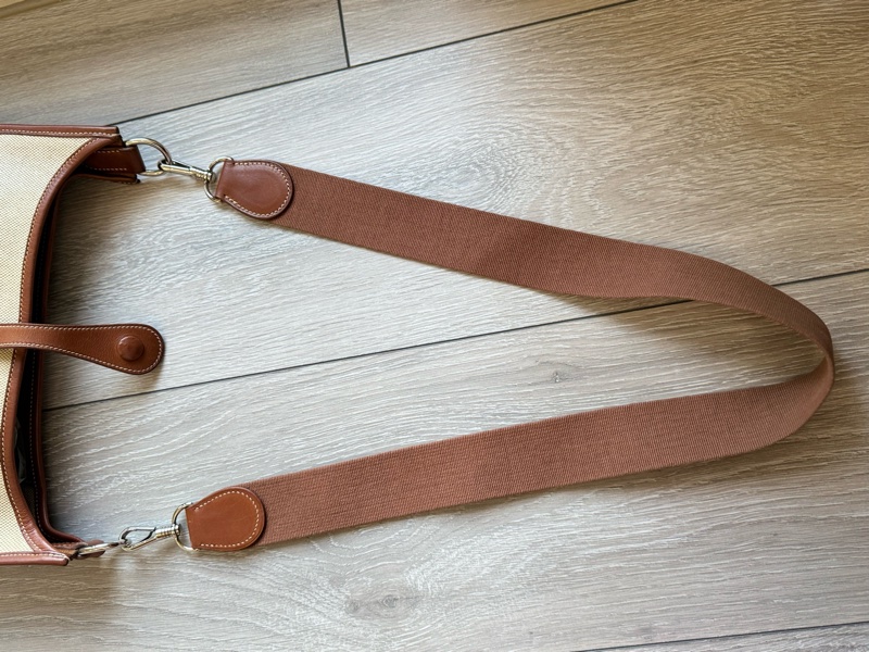 愛馬仕伊芙琳Hermes Evelyne29帆布拼馬鞍皮銀釦/愛馬仕帆布拼皮肩背包-27