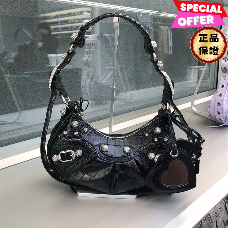 🎉新品好折扣✨Balenciaga 671309 Le Cagole XS 鱷紋小牛皮水鑽包 經典黑-0
