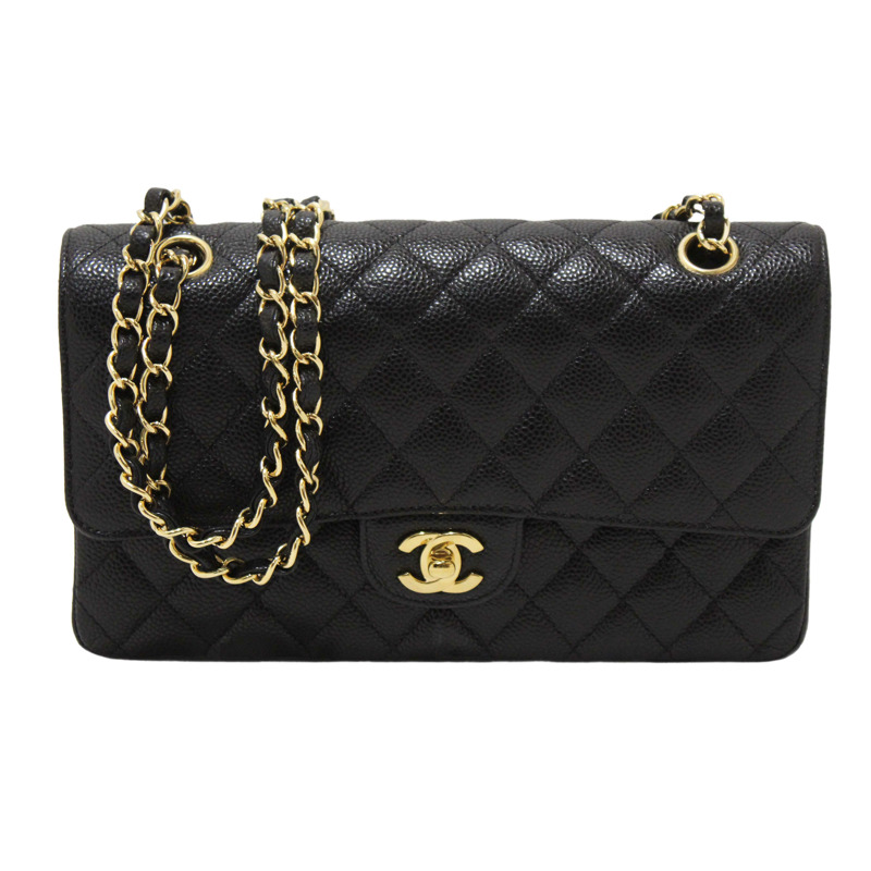 Chanel Classic Black Quilted Caviar Leather Classic Medium Double Flap Bag-0