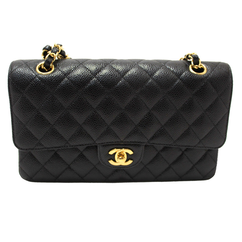 Chanel Classic Black Quilted Caviar Leather Classic Medium Double Flap Bag-1