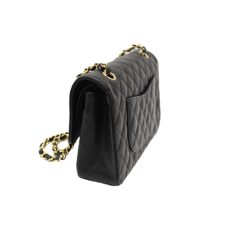 Chanel Classic Black Quilted Caviar Leather Classic Medium Double Flap Bag-4