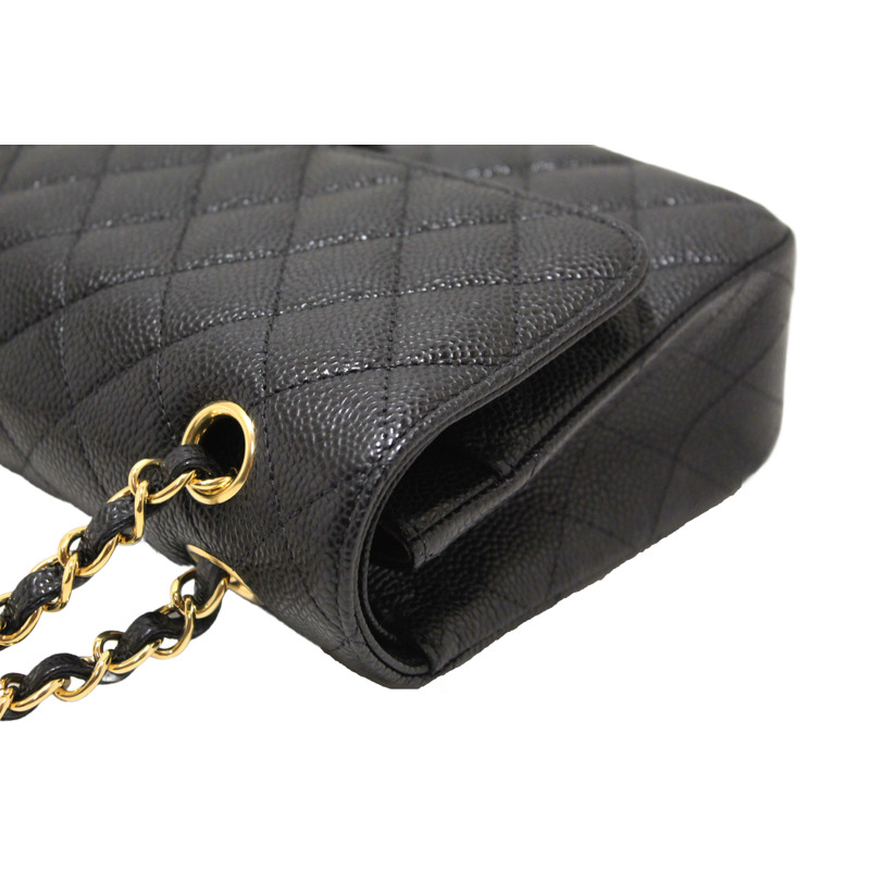 Chanel Classic Black Quilted Caviar Leather Classic Medium Double Flap Bag-8