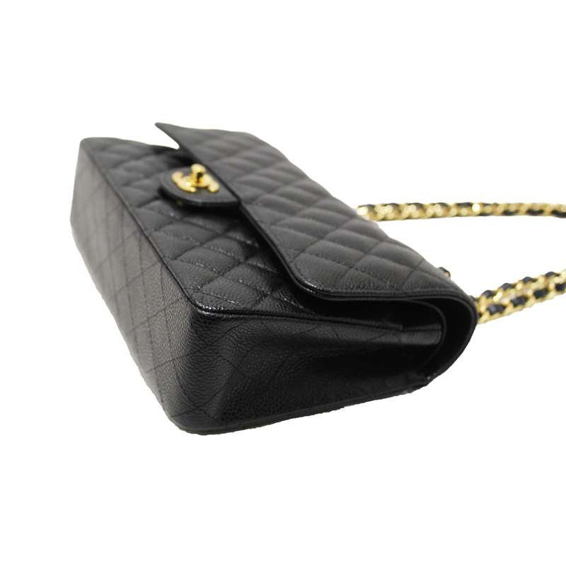 Chanel Classic Black Quilted Caviar Leather Classic Medium Double Flap Bag-12