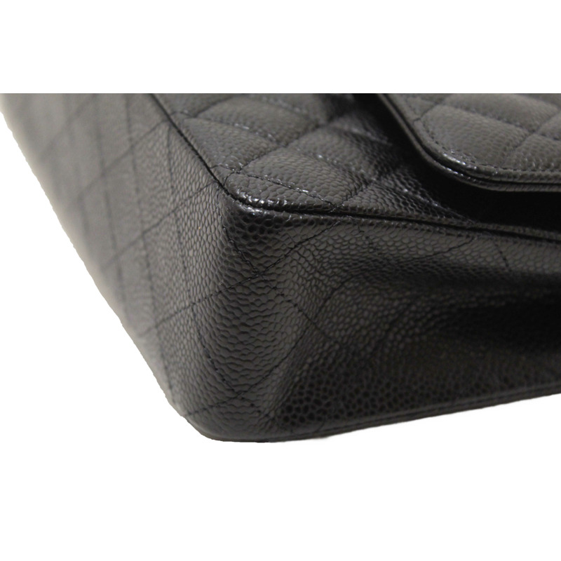 Chanel Classic Black Quilted Caviar Leather Classic Medium Double Flap Bag-13