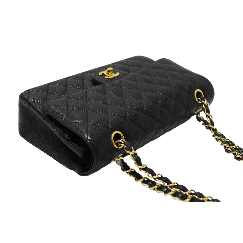 Chanel Classic Black Quilted Caviar Leather Classic Medium Double Flap Bag-14