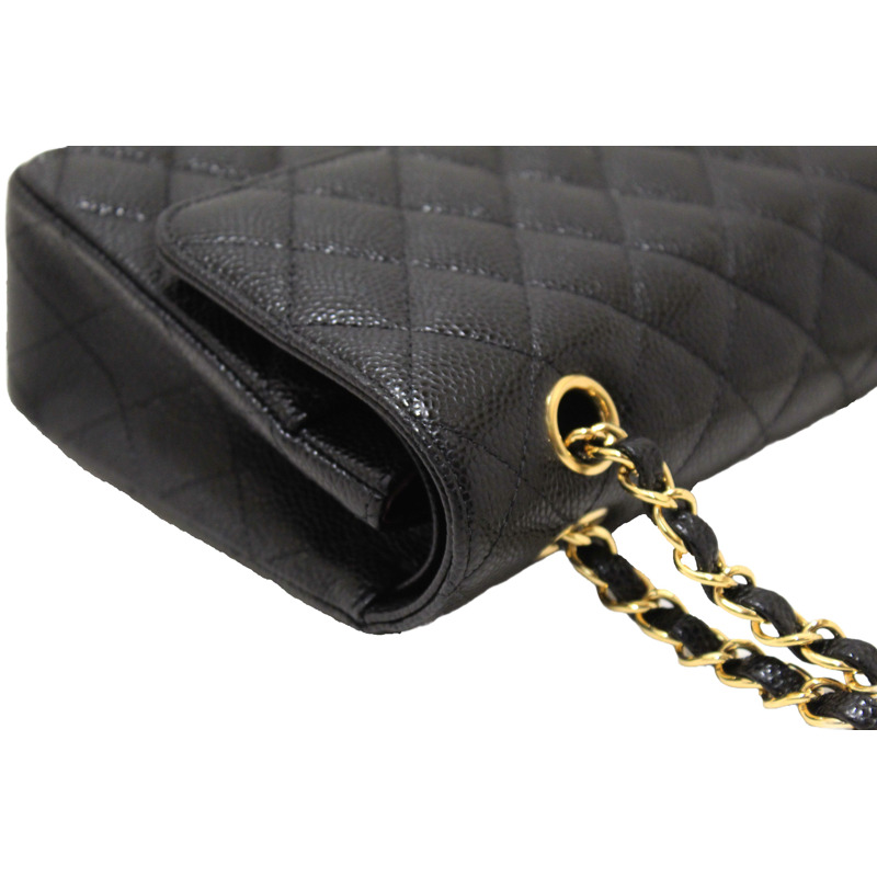 Chanel Classic Black Quilted Caviar Leather Classic Medium Double Flap Bag-15