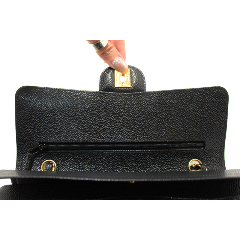 Chanel Classic Black Quilted Caviar Leather Classic Medium Double Flap Bag-16
