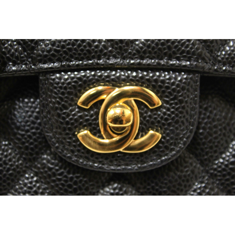 Chanel Classic Black Quilted Caviar Leather Classic Medium Double Flap Bag-18