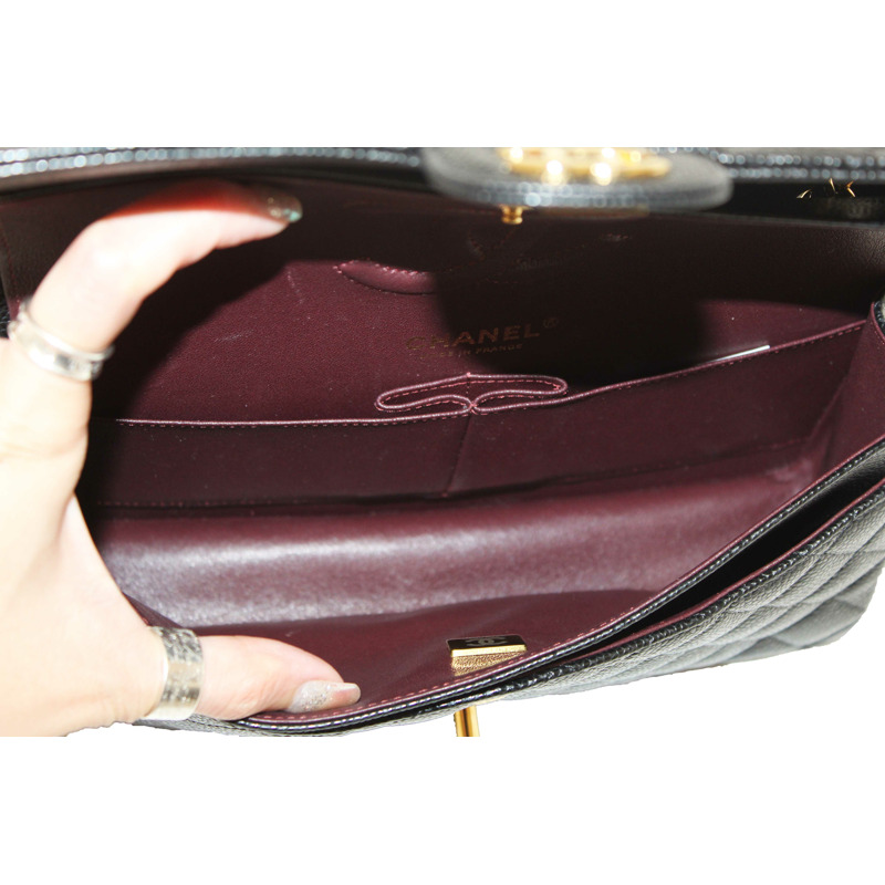 Chanel Classic Black Quilted Caviar Leather Classic Medium Double Flap Bag-19