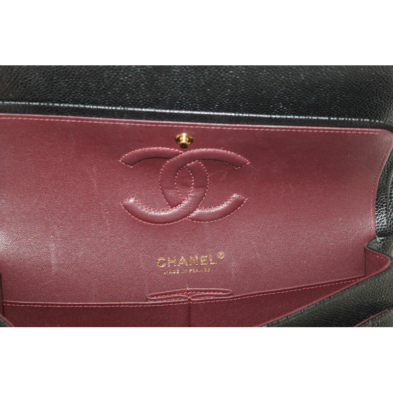 Chanel Classic Black Quilted Caviar Leather Classic Medium Double Flap Bag-22