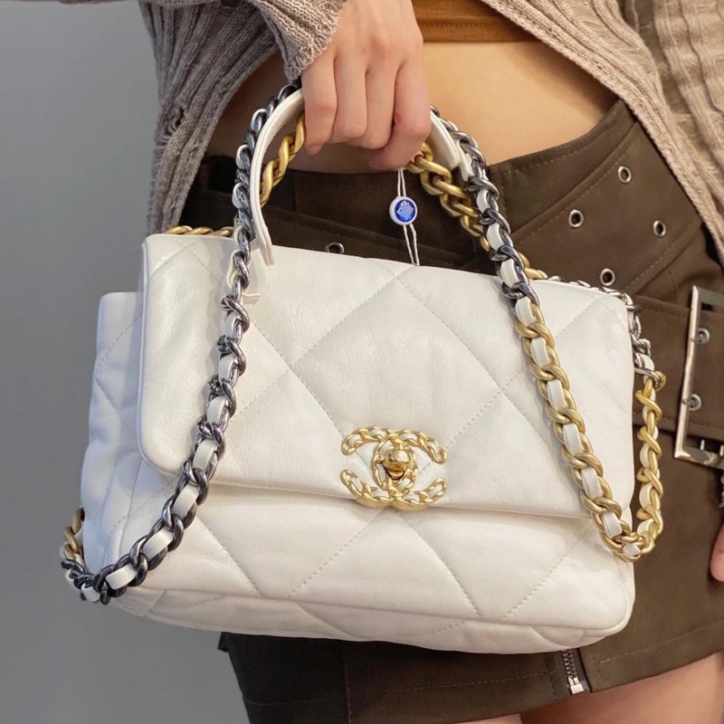 全網最低價🈶購證😍Chanel白金小號19bag單肩斜挎手提包-0