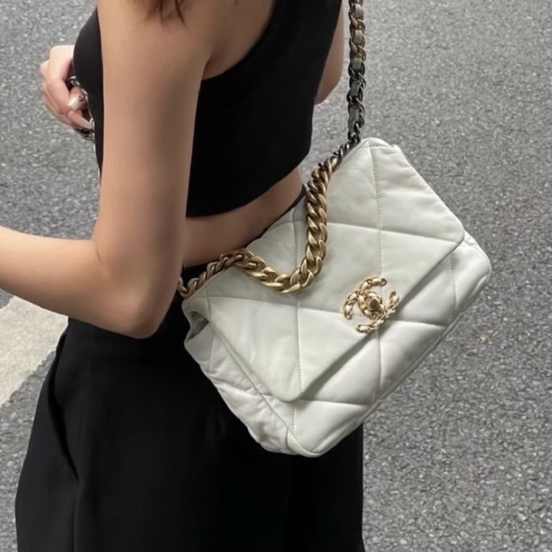 全網最低價🈶購證😍Chanel白金小號19bag單肩斜挎手提包-6