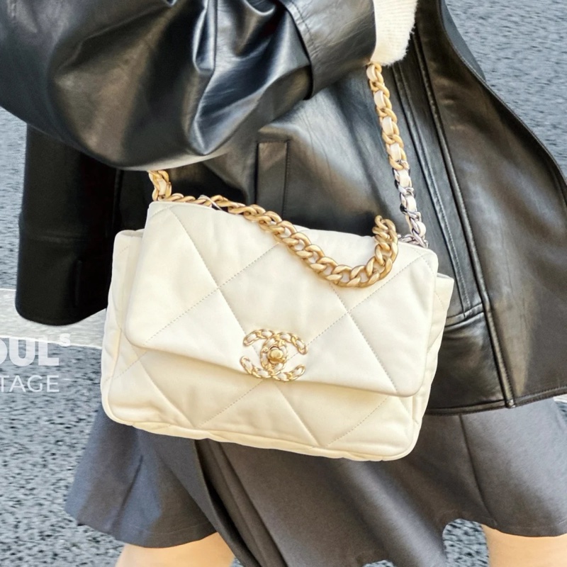 全網最低價🈶購證😍Chanel白金小號19bag單肩斜挎手提包-8