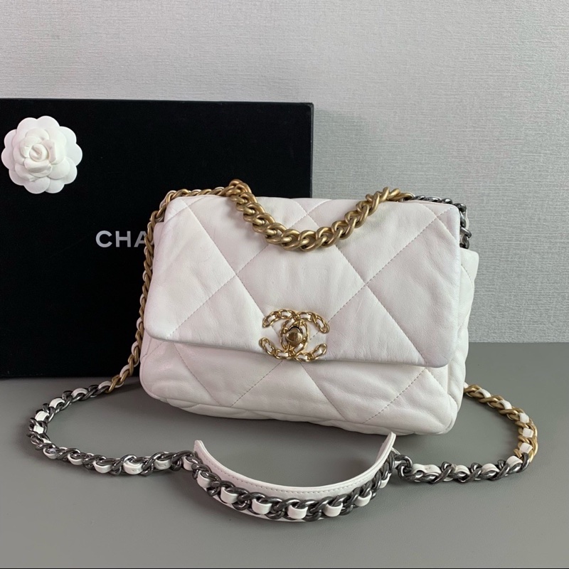 全網最低價🈶購證😍Chanel白金小號19bag單肩斜挎手提包-11