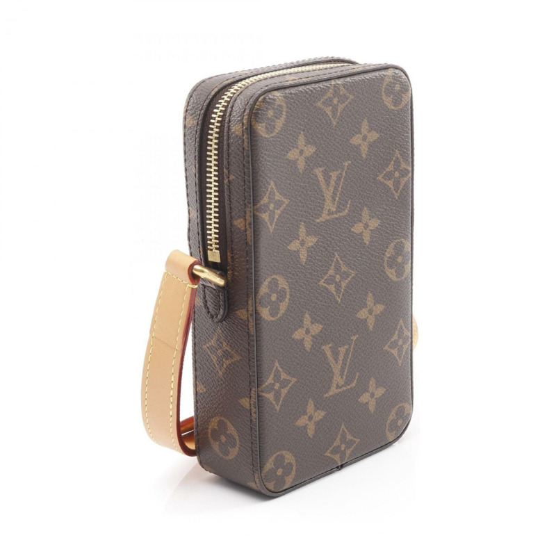 Louis Vuitton 音樂播放器可穿戴錢包 Monogram 單肩包，採用塗層帆布和皮革製成，棕色，女士，M14063-1